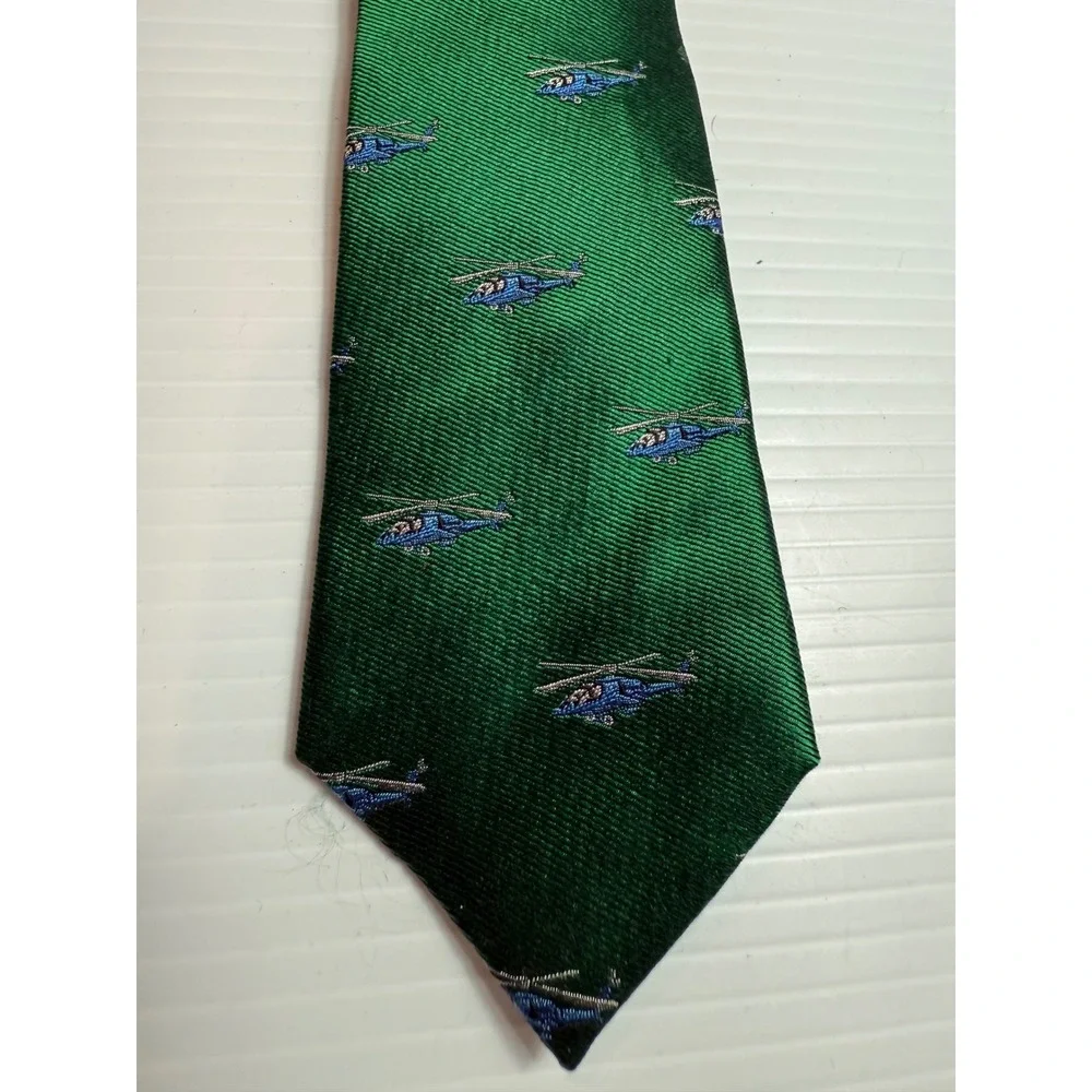 Nordstrom Green Helicopter‎ Print Tie Silk Necktie Business Career